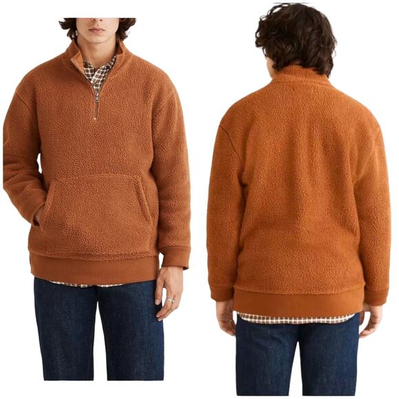 Madewell NWT (re)sourced Sherpa Half Zip Sweatshirt Men's Size L Kangaroo Pocket - Picture 1 of 9